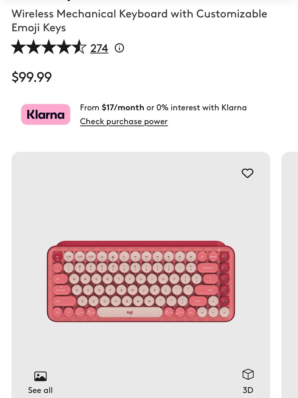 Logitech Heartbreaker Pink Bluetooth POP key Wireless Mechanical Keyboard